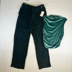 a new day Women's Dark Green Velour Pants and Lighter Mint Green Blouse Top Sz M
